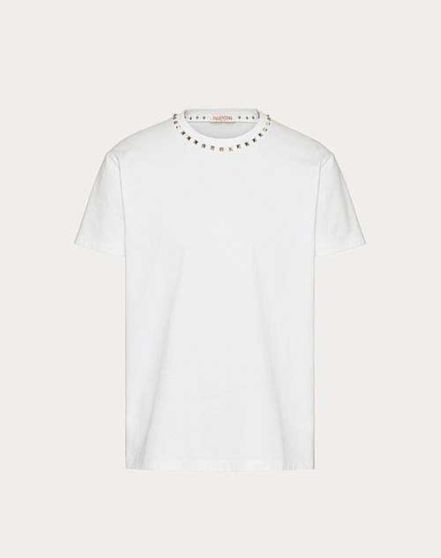 Valentino Cotton Crewneck T-Shirt With Untitled Studs | T-Shirts And Sweatshirts