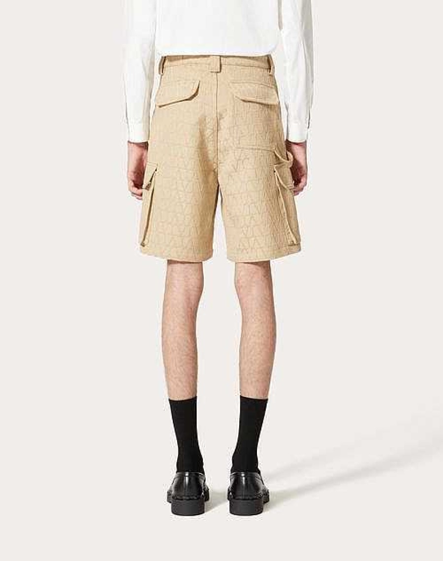 Valentino Heavy Cotton Cargo Bermuda Shorts With Toile Iconographe Pattern | Pants And Shorts