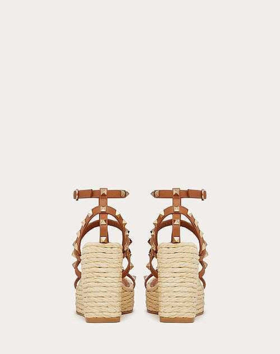 Valentino Rockstud Wedge Sandal With Calfskin Straps 95Mm | Espadrilles And Wedges