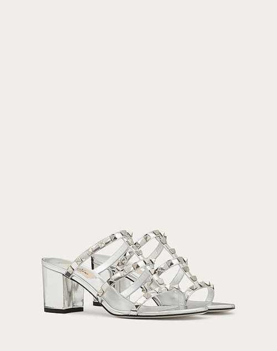 Valentino Rockstud Mirror-Effect Slide Sandal 60Mm | Sandals