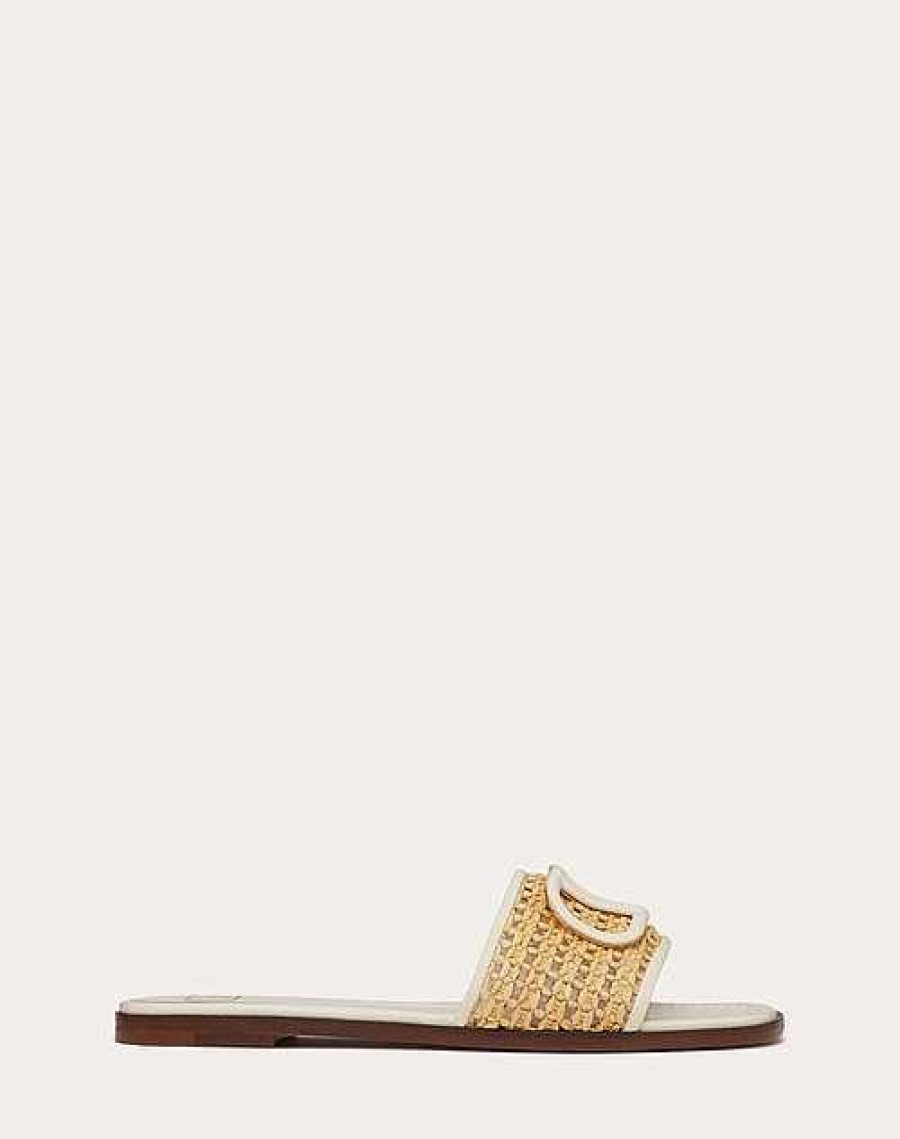 Valentino Vlogo Signature Woven Raffia Slide Sandal 80Mm | Slides And Thongs