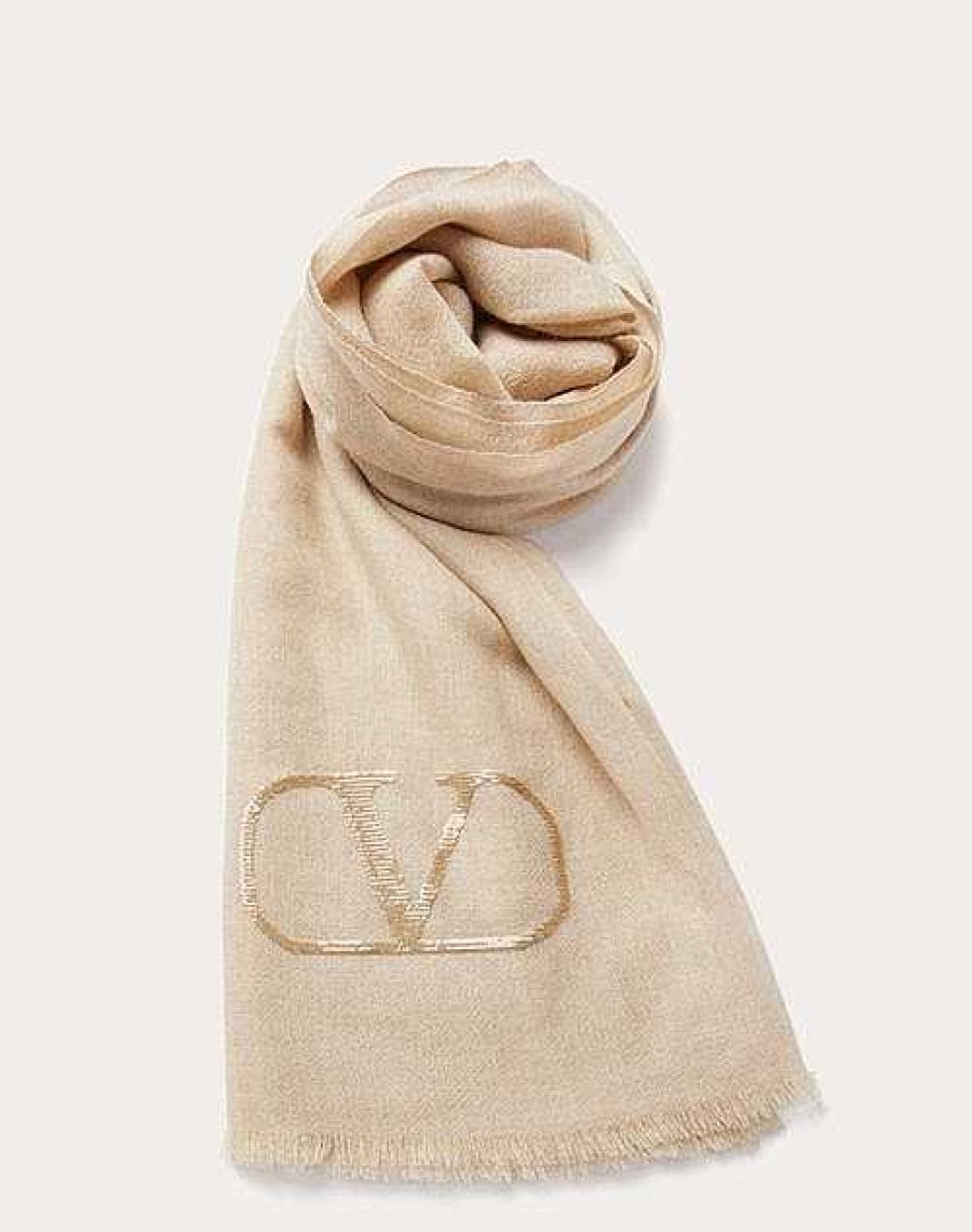 Valentino Vlogo Signature Cashmere And Silk Shawl With Lurex Logo | Soft Accessories