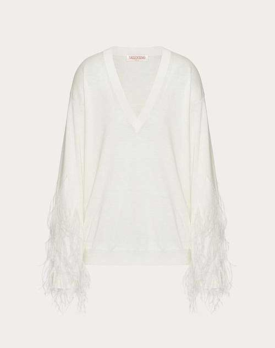 Valentino Wool Sweater With Feathers | Knitwear