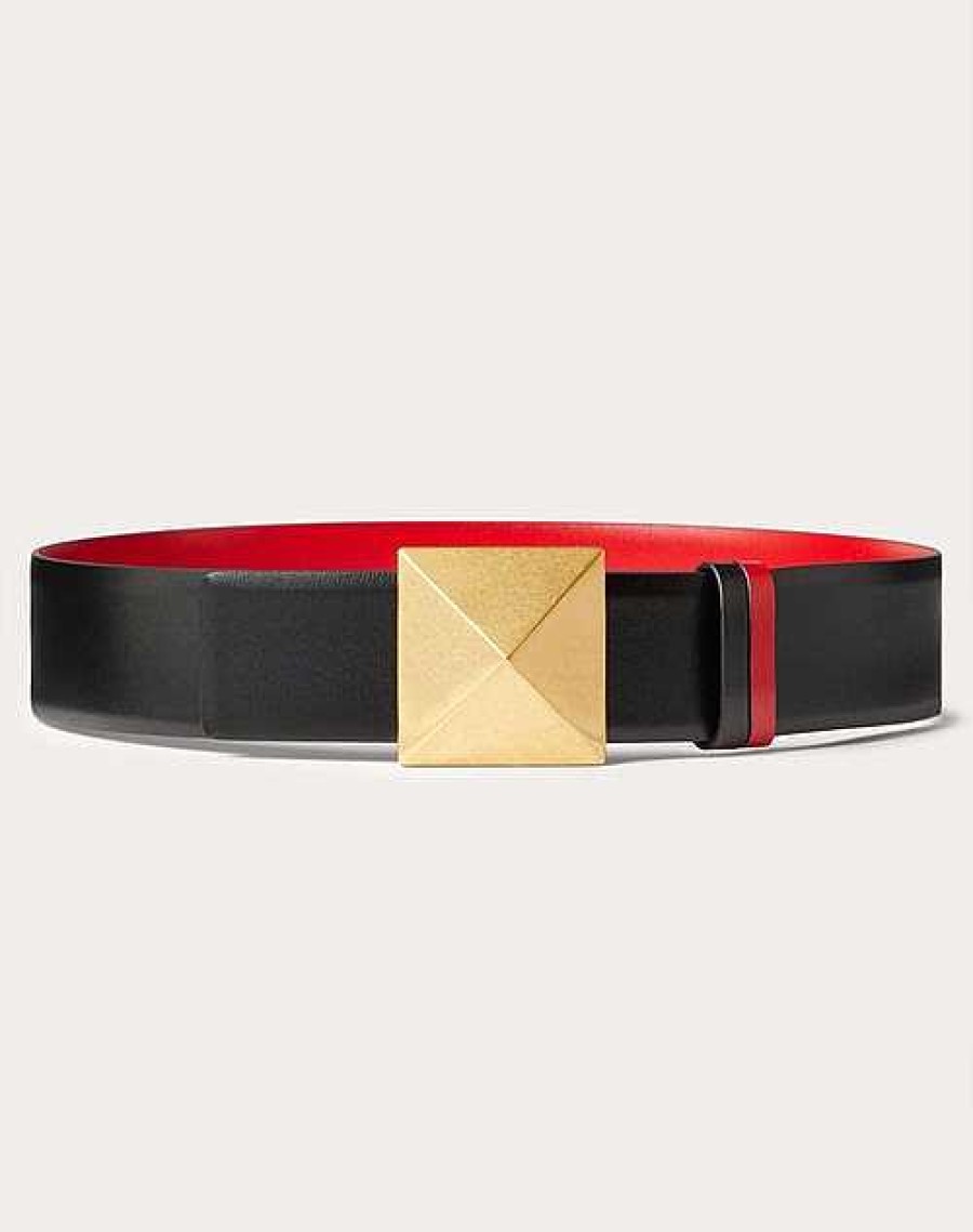 Valentino Reversible One Stud Belt In Glossy Calfskin 40 Mm | Belts