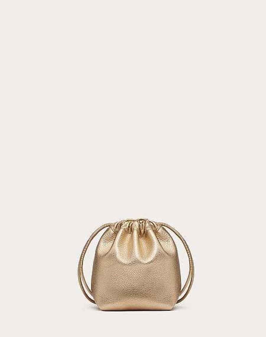 Valentino Vlogo Pouf Metallic Leather Mini Bucket Bag | Shoulder Bags