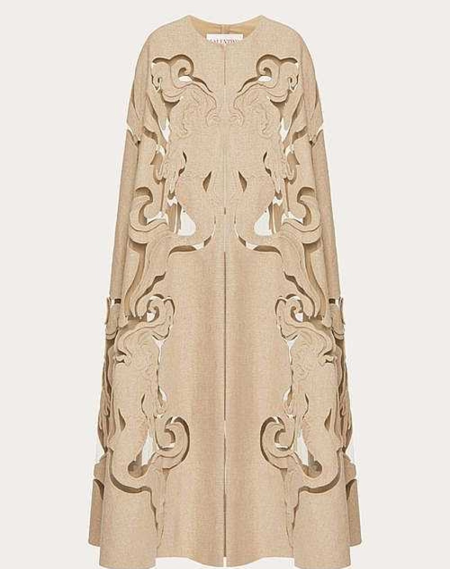 Valentino Embroidered Linen Canvas Cape | Coats And Outerwear