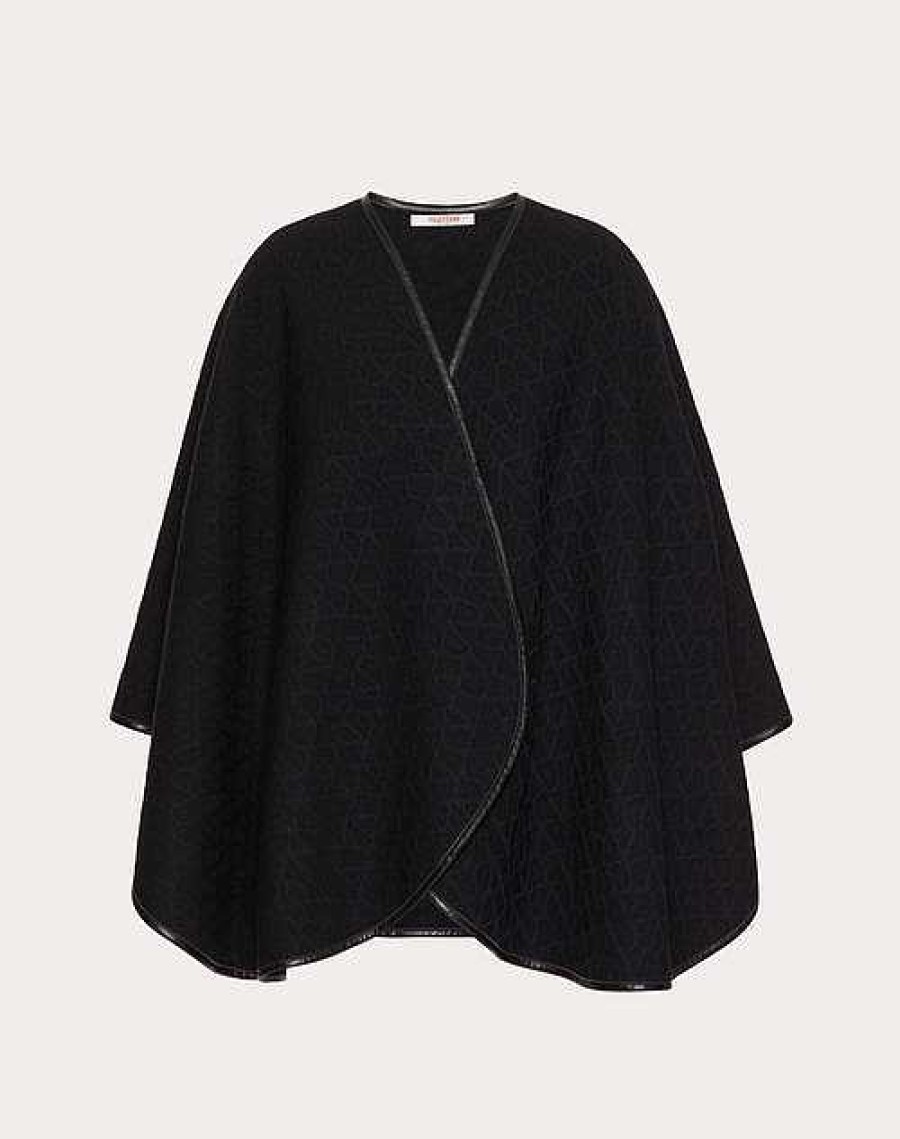 Valentino Toile Iconographe Wool Poncho With Leather Trim | Soft Accessories