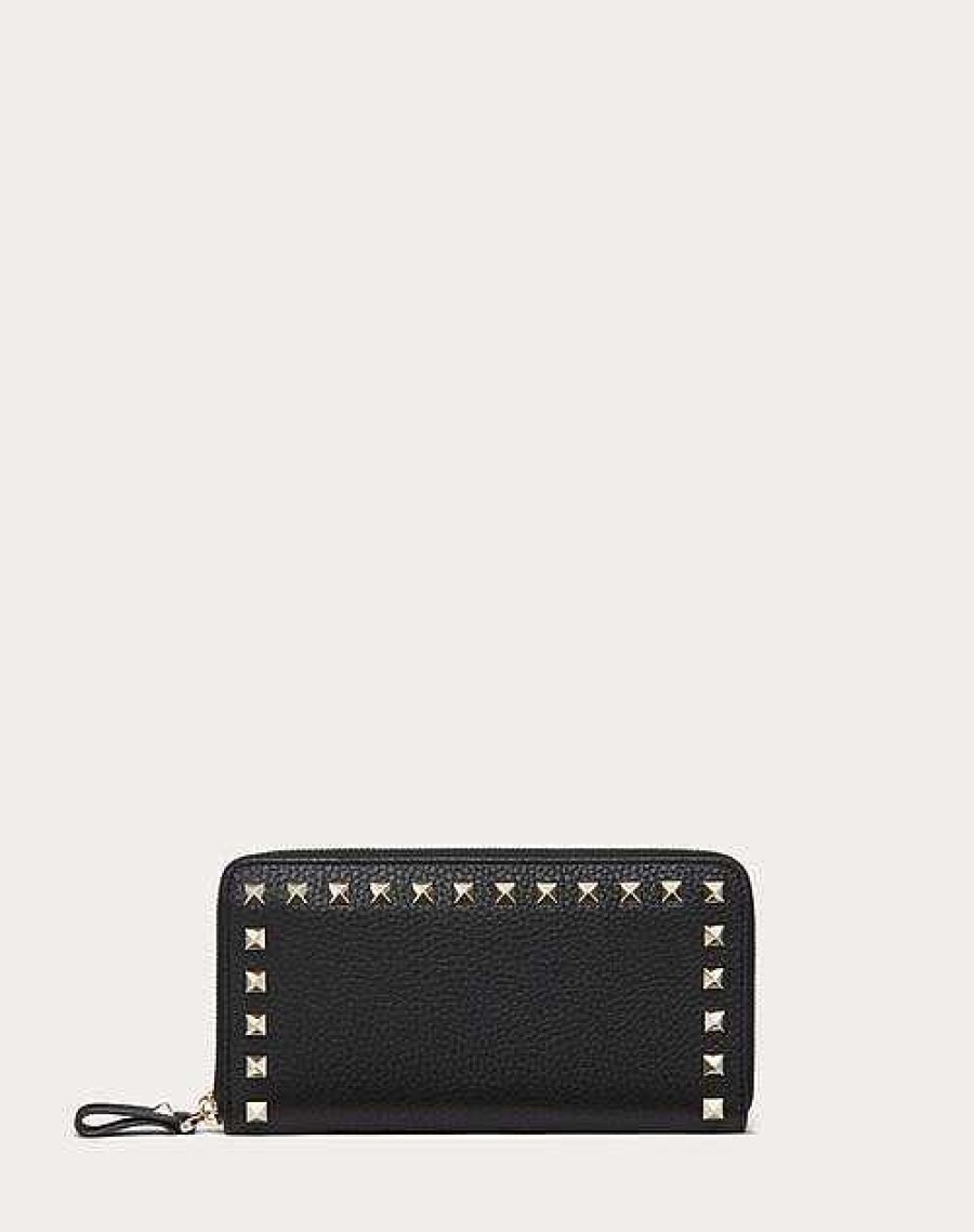 Valentino Rockstud Grainy Calfskin Zippered Wallet | Wallets And Small Leather Goods