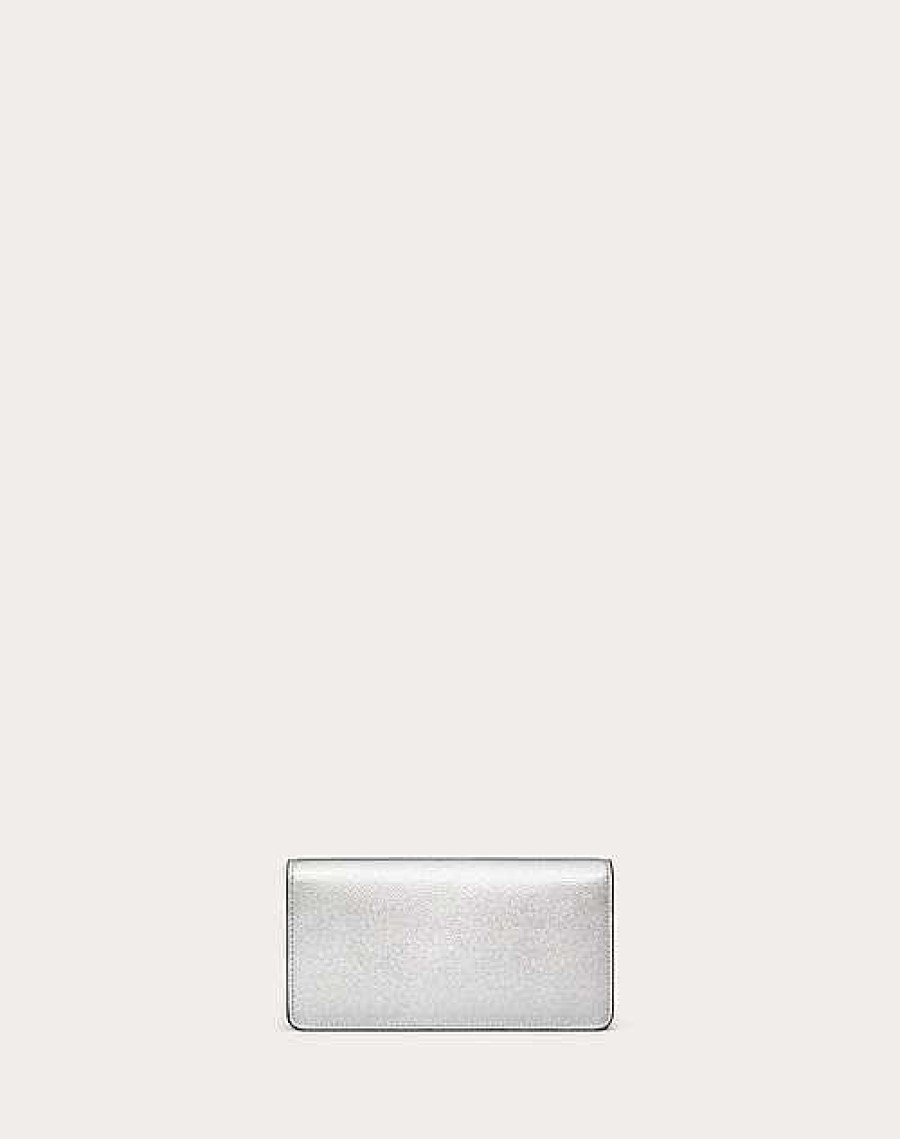 Valentino Vlogo Signature Metallic Grainy Calfskin Wallet With Chain | Mini Bags