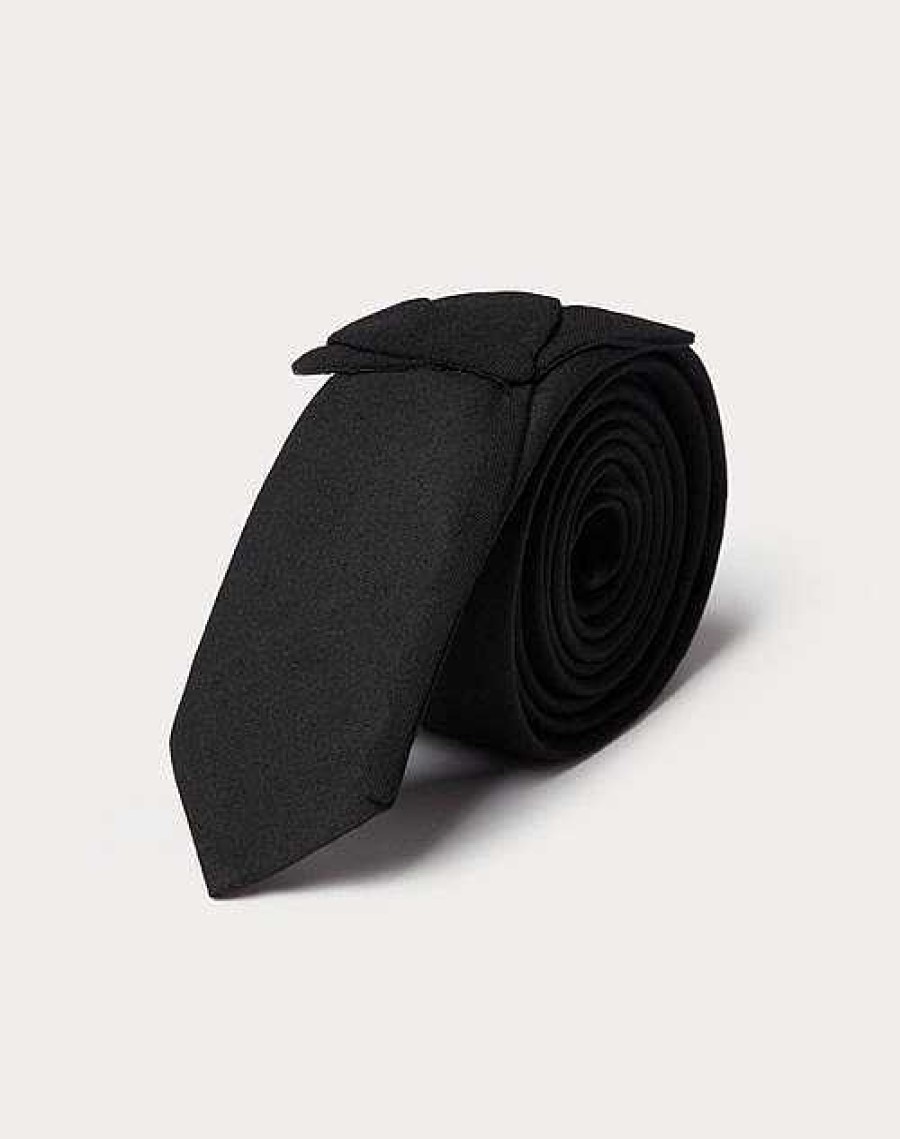 Valentino Wool And Silk Valentie Tie With Flower Embroidery | Soft Accessories