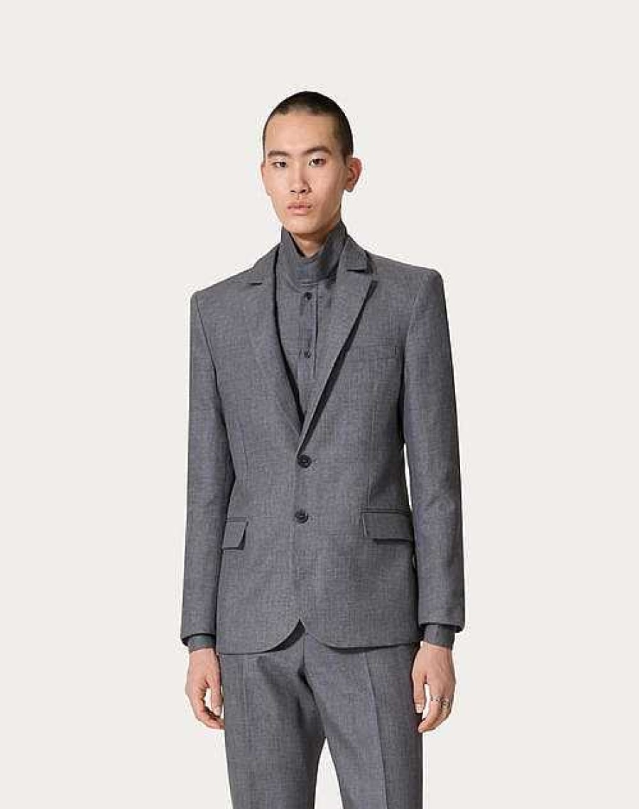 Valentino Single-Breasted Linen Jacket Laminated With Neoprene Scuba | Coats And Blazers