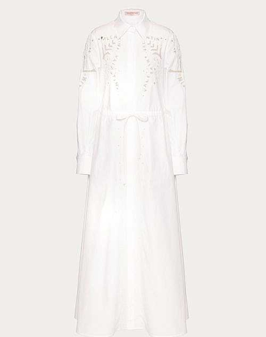 Valentino Embroidered Cotton Popeline Midi Dress | Dresses