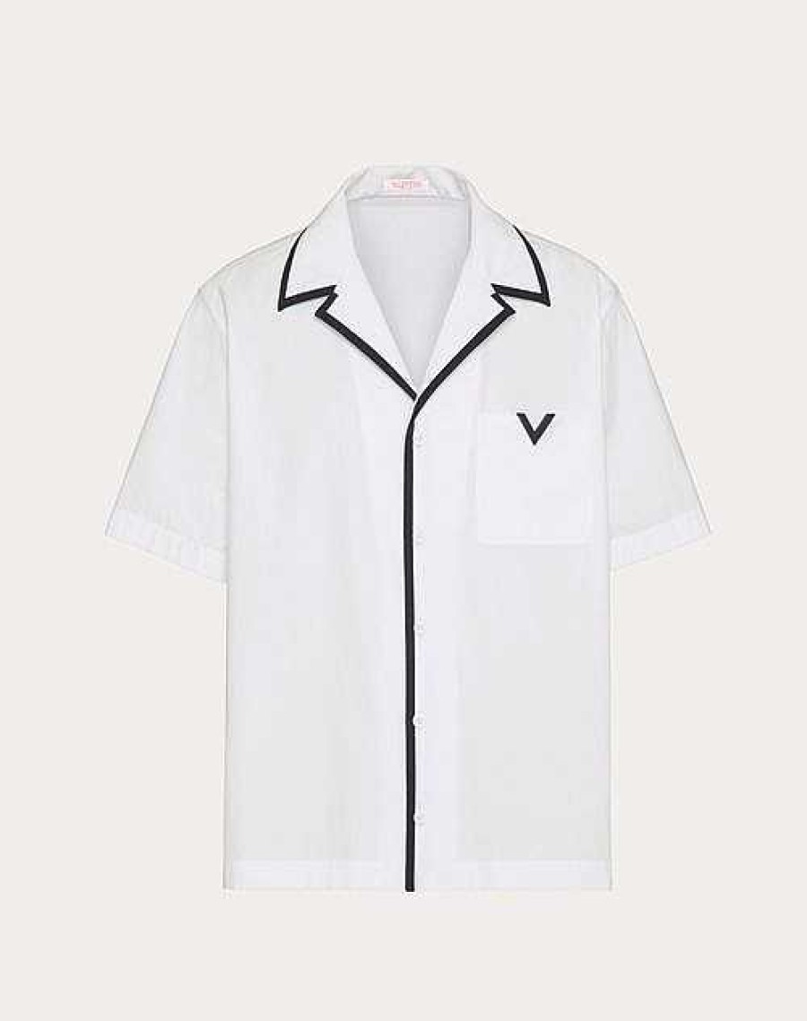 Valentino Cotton Poplin Bowling Shirt With Rubberized V Detail | Shirts