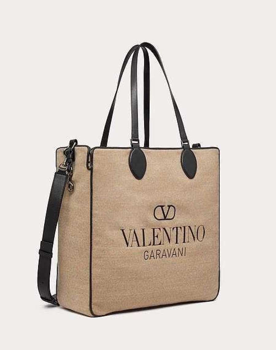 Valentino Toile Iconographe Shopping Bag In Wool With Leather Details | Totes