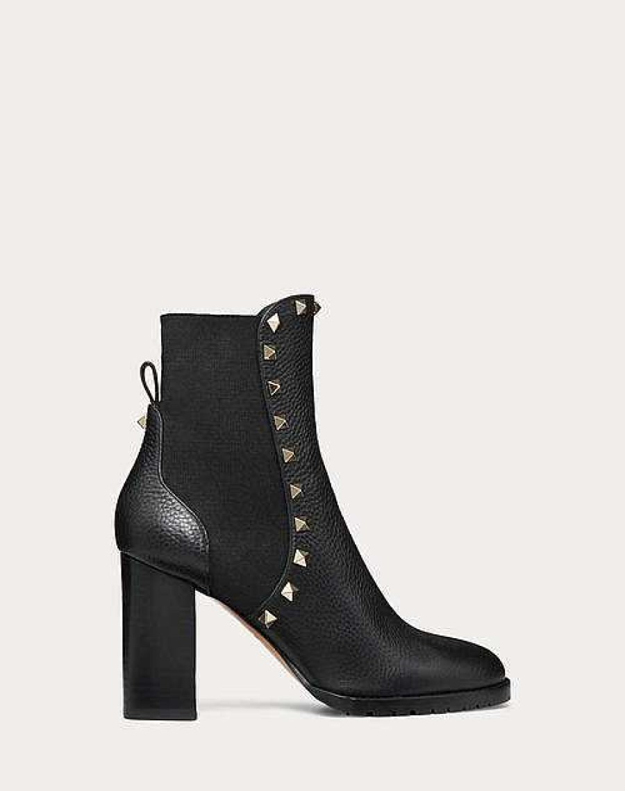 Valentino Rockstud Grainy Calfskin Ankle Boot 80 Mm | Boots