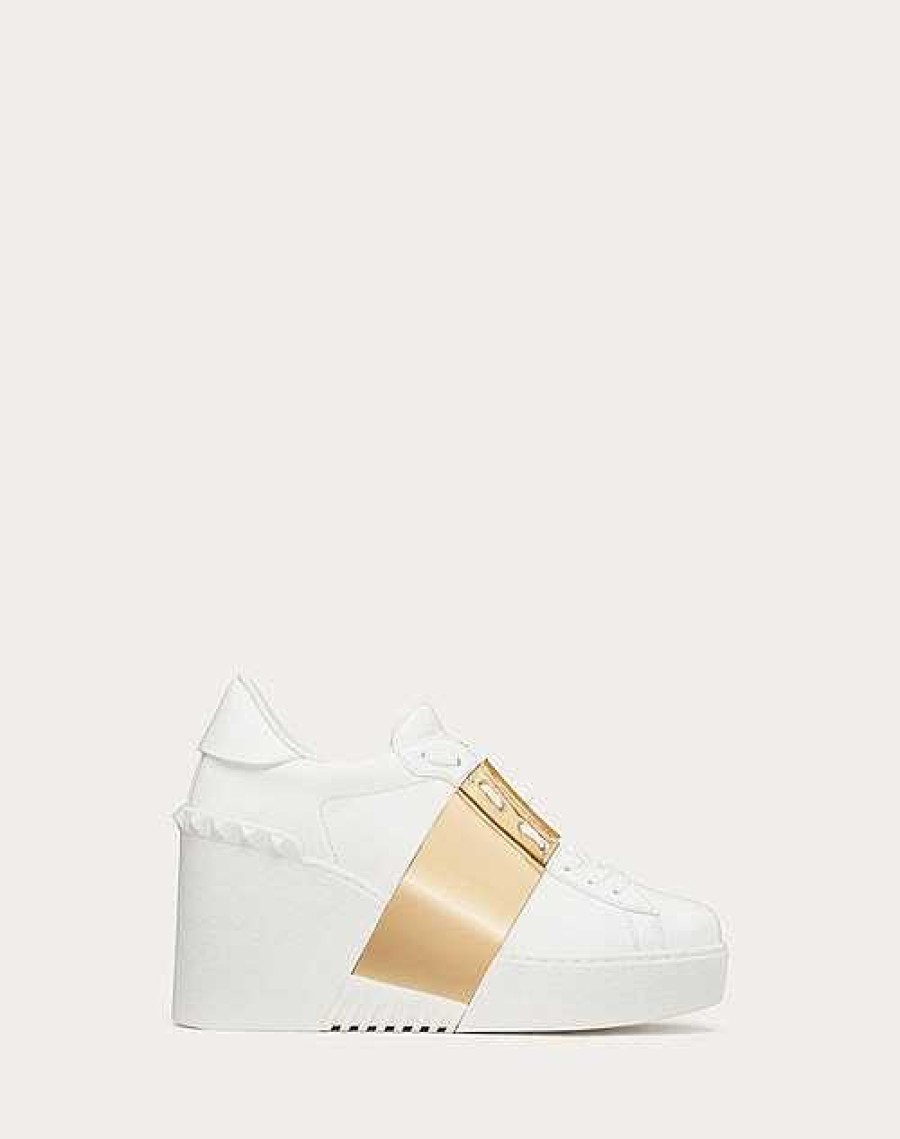 Valentino Open Disco Wedge Sneaker In Calfskin With Metallic Band 85Mm | Sneakers