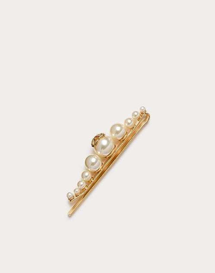 Valentino Vlogo Signature Metal And Pearl Hair Clip | Hair Accessories