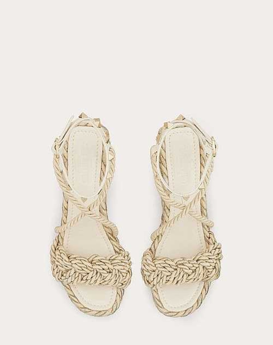 Valentino Rockstud Silk Torchon Wedge Sandal 115Mm | Espadrilles And Wedges