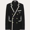 Valentino Double-Breasted Boucle Wool Jacket With Vlogo Signature Embroidery | Coats And Blazers