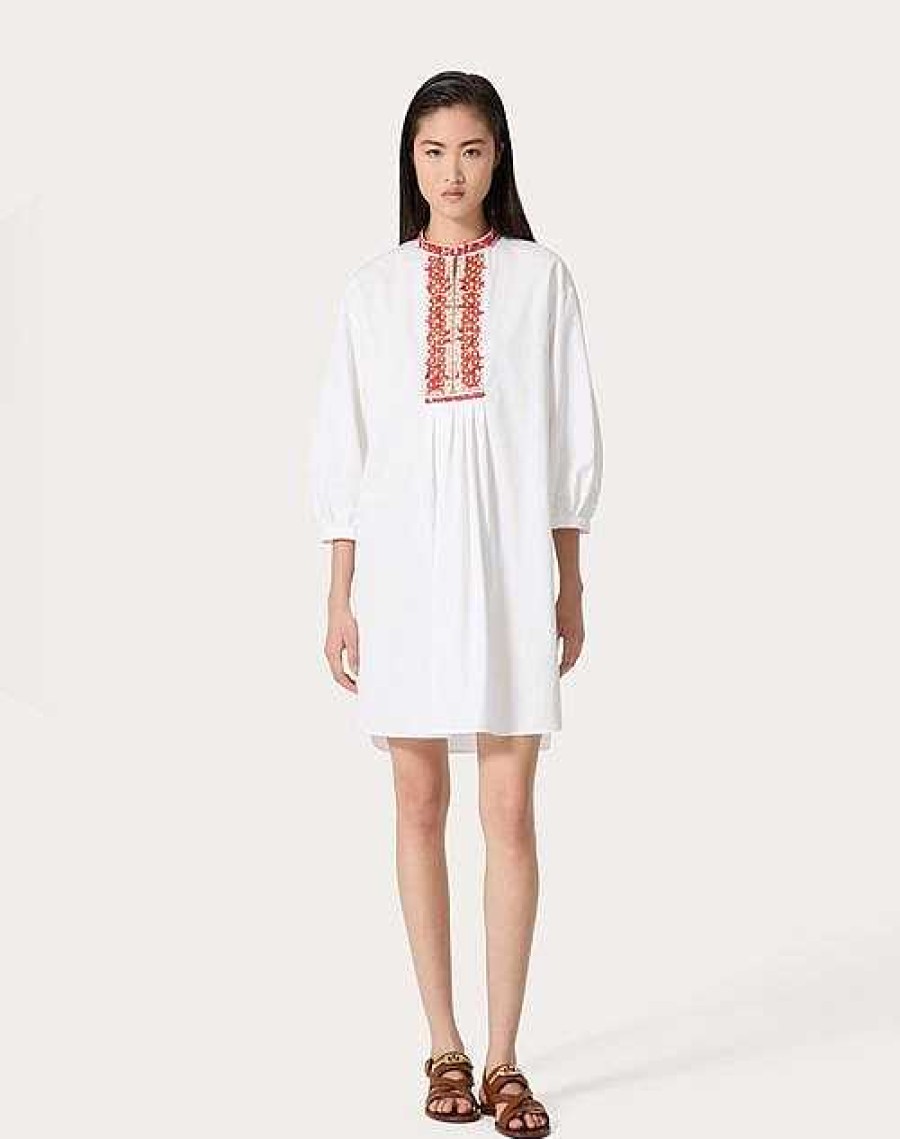 Valentino Embroidered Compact Popeline Short Dress | Dresses