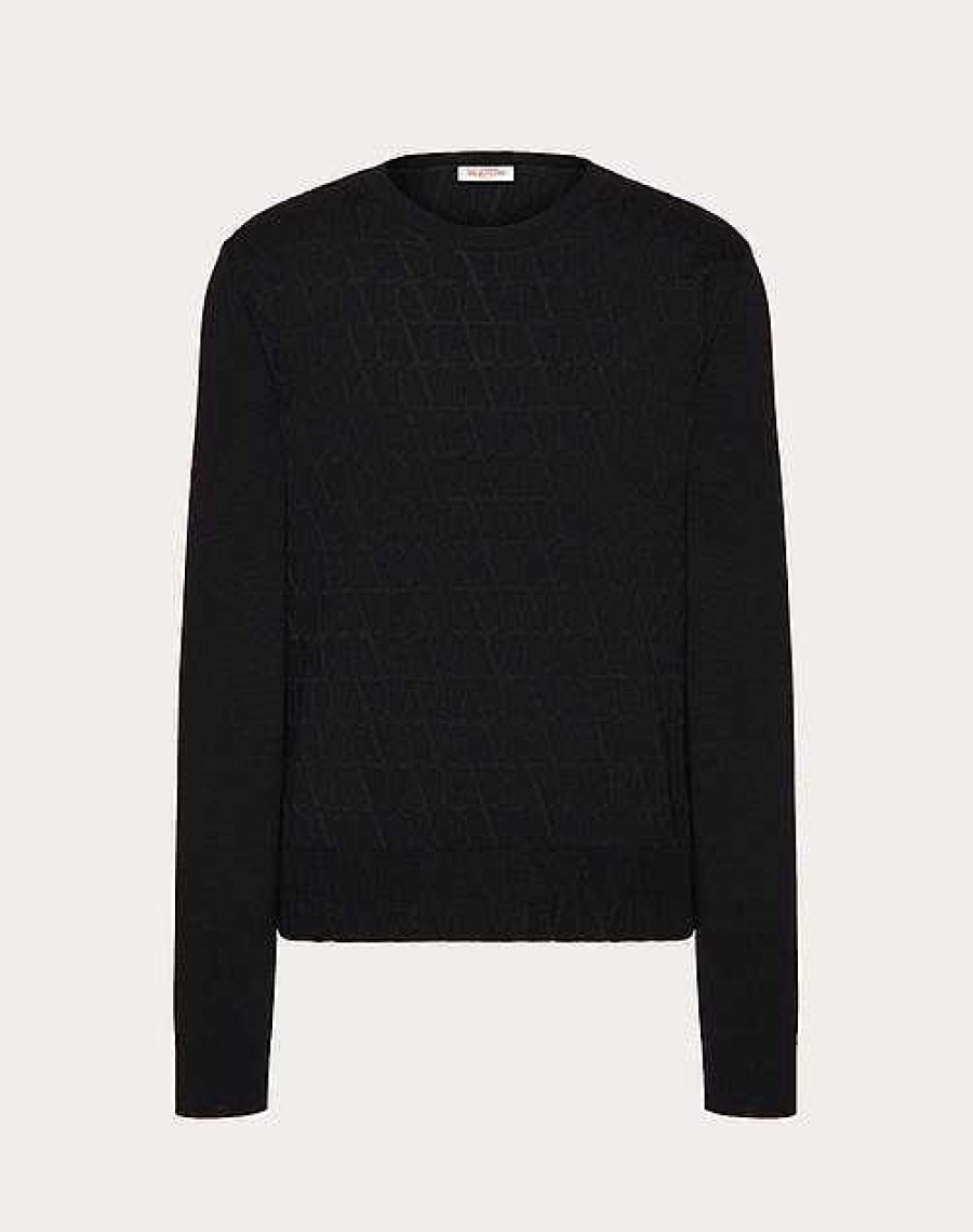 Valentino Crewneck Sweater In Viscose And Wool With Toile Iconographe Pattern | Knitwear