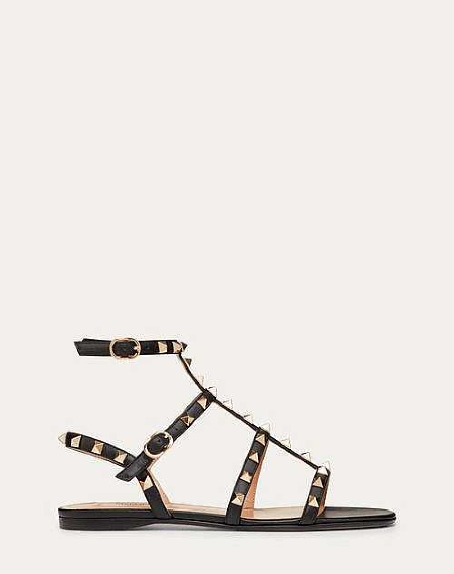 Valentino Rockstud Flat Calfskin Sandal With Straps | Sandals