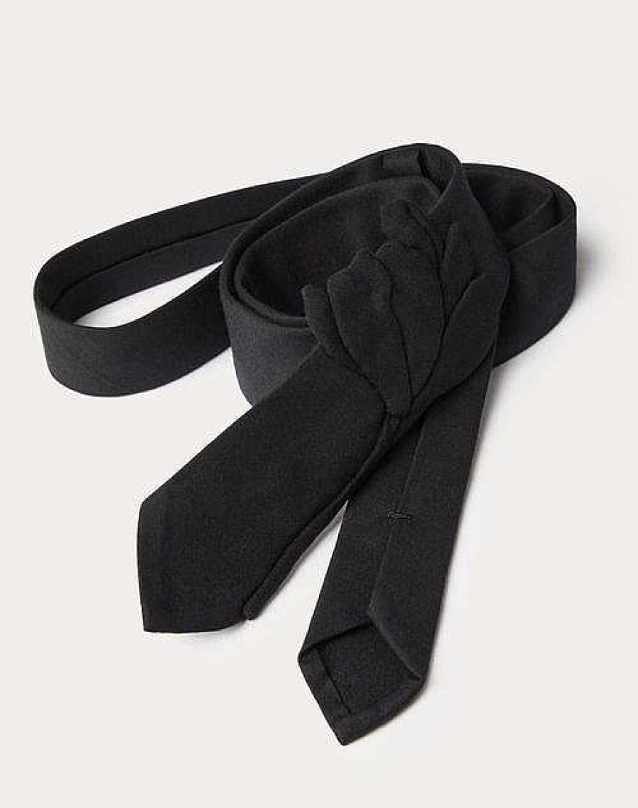 Valentino Wool And Silk Valentie Tie With Flower Embroidery | Soft Accessories