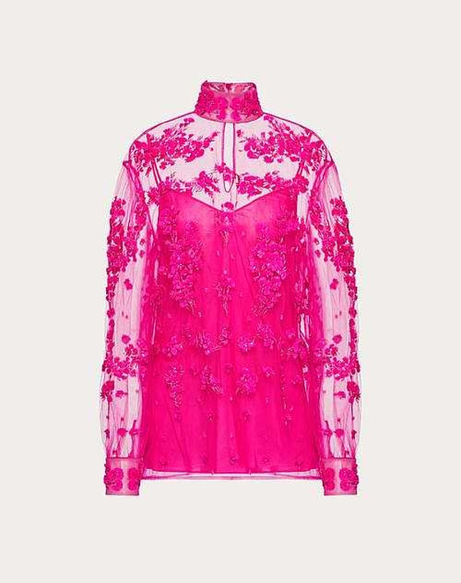 Valentino Tulle Illusione Embroidered Top | Shirts And Tops