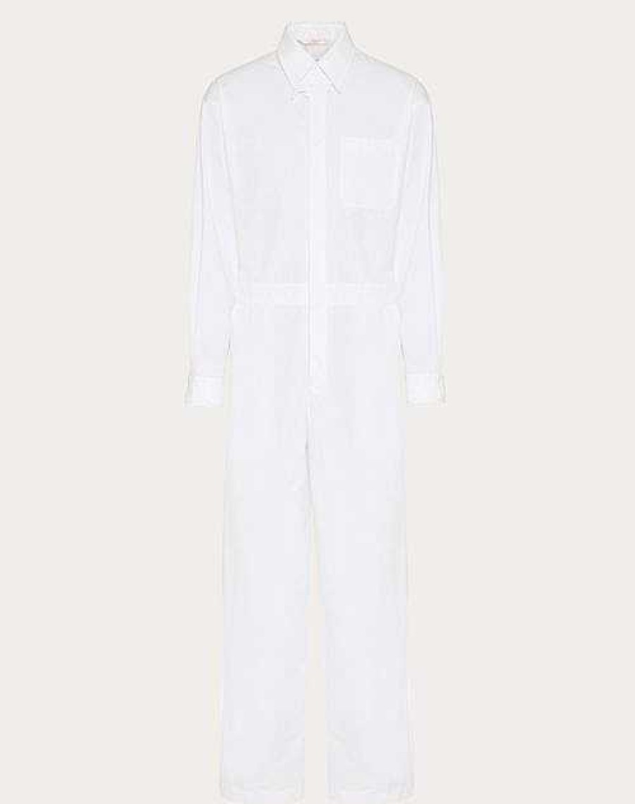 Valentino Cotton Poplin Jumpsuit With Flower Embroidery | Pants And Shorts