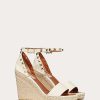 Valentino Double Rockstud Grainy Calfskin Wedge Sandal 105 Mm | Espadrilles And Wedges