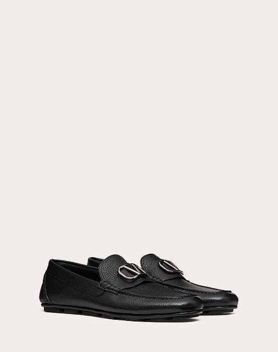 Valentino Vlogo Signature Grainy Calfskin Driving Shoe | Lace-Ups And Loafers