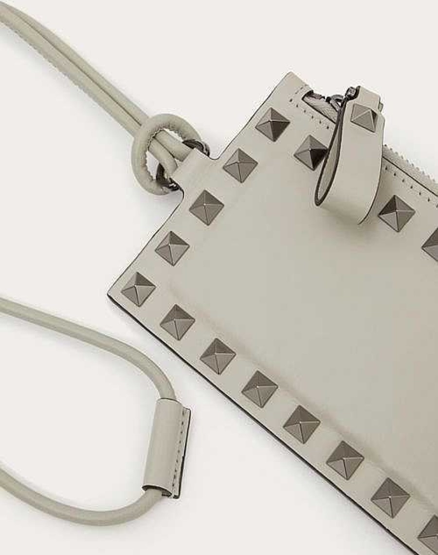 Valentino Rockstud Calfskin Card Holder With Neck Strap | Wallets And Small Leather Goods