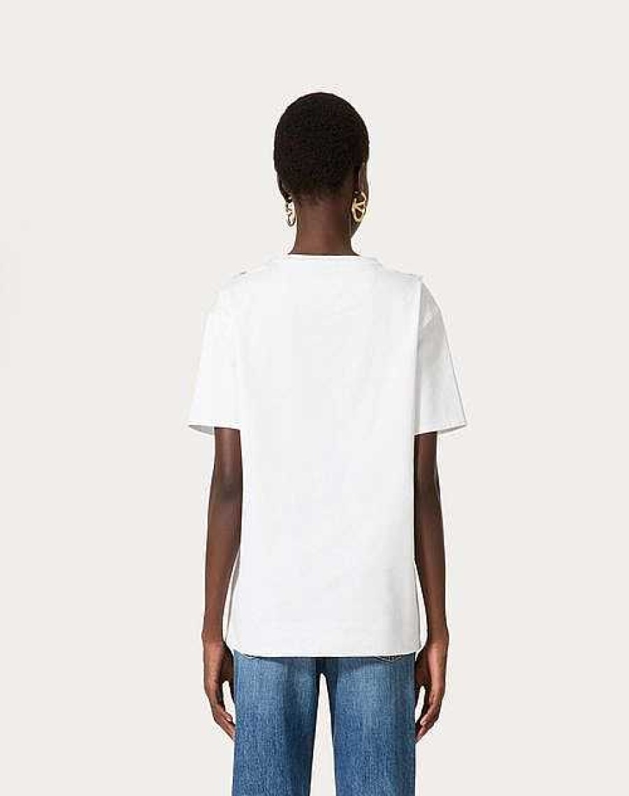 Valentino Embroidered Cotton Jersey T-Shirt | T-Shirts And Sweatshirts