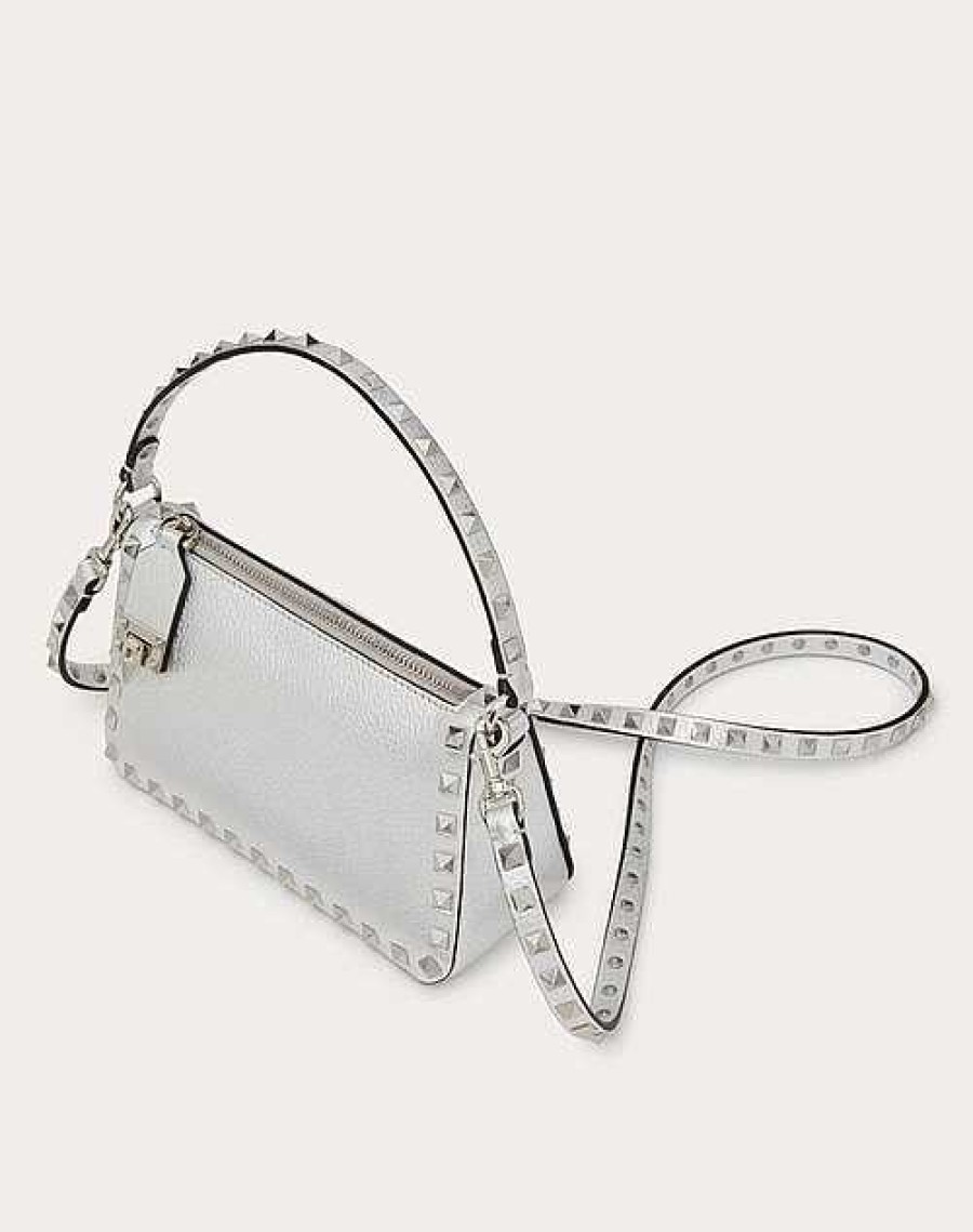 Valentino Small Rockstud Grainy Metallic Calfskin Crossbody Bag | Shoulder Bags