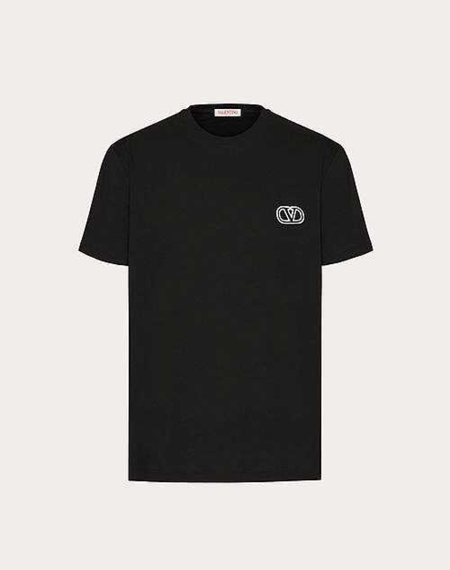 Valentino Cotton T-Shirt With Vlogo Signature Patch | T-Shirts And Sweatshirts