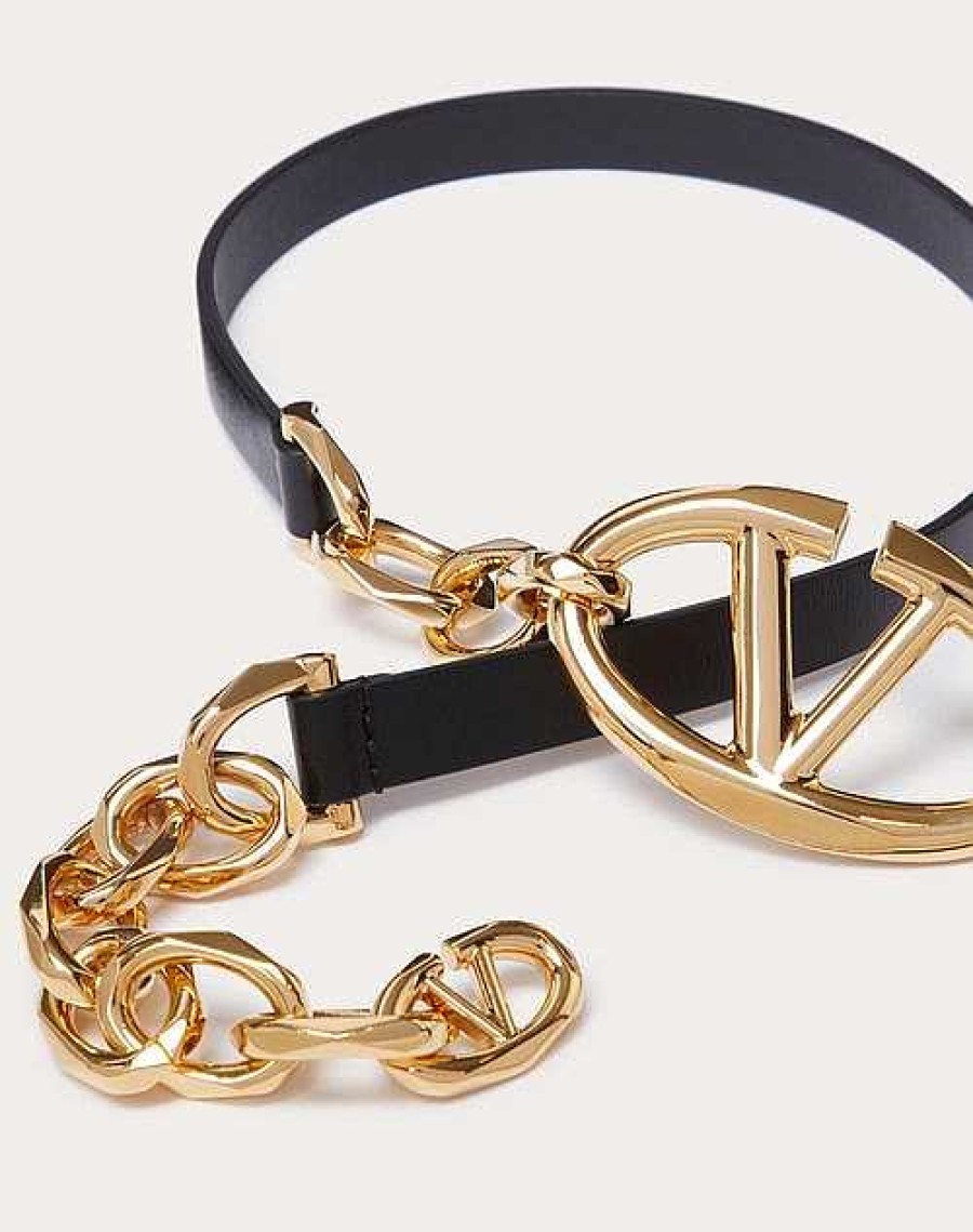 Valentino Vlogo Signature Shiny Calfskin Belt With Chain | Belts