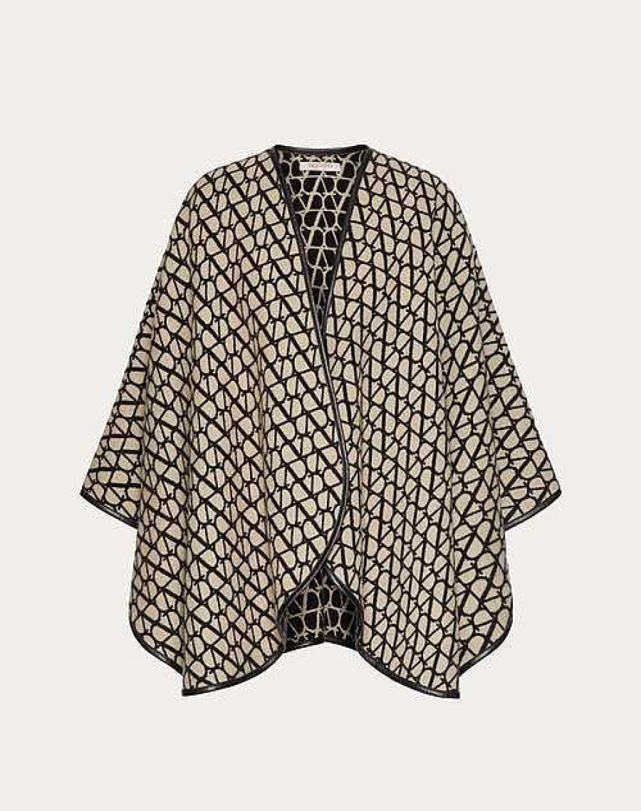 Valentino Wool, Cashmere And Leather Toile Iconographe Poncho | Coats And Outerwear