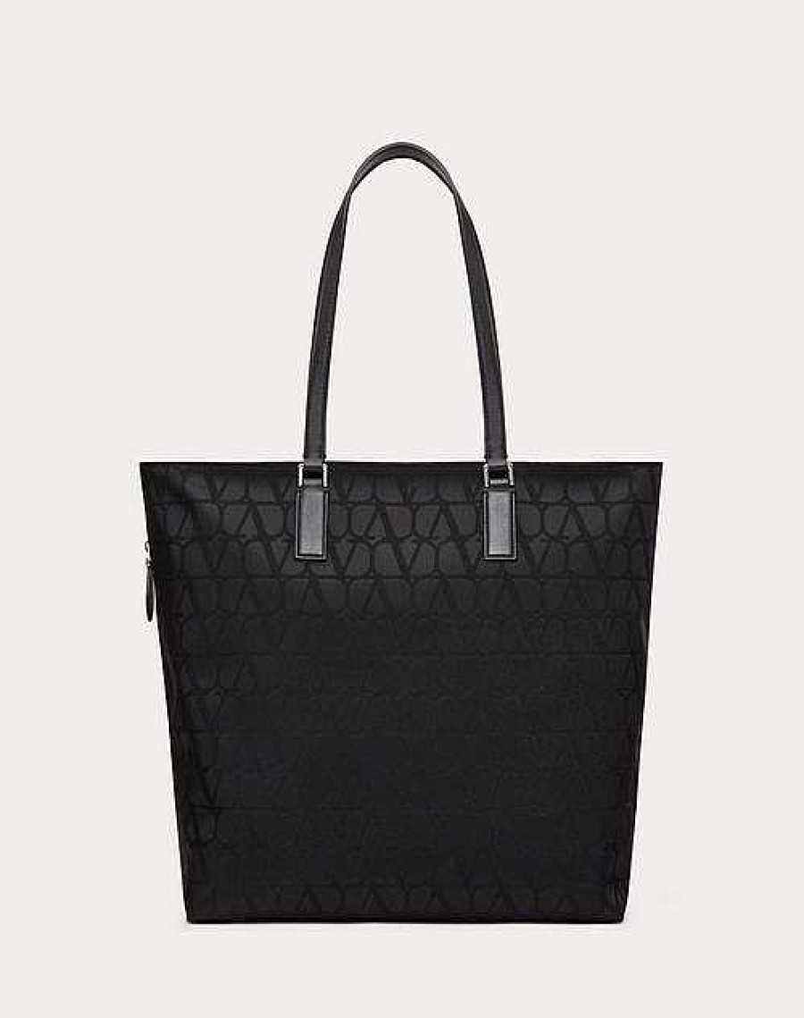 Valentino Toile Iconographe Shopping Bag In Technical Fabric With Leather Details | Totes