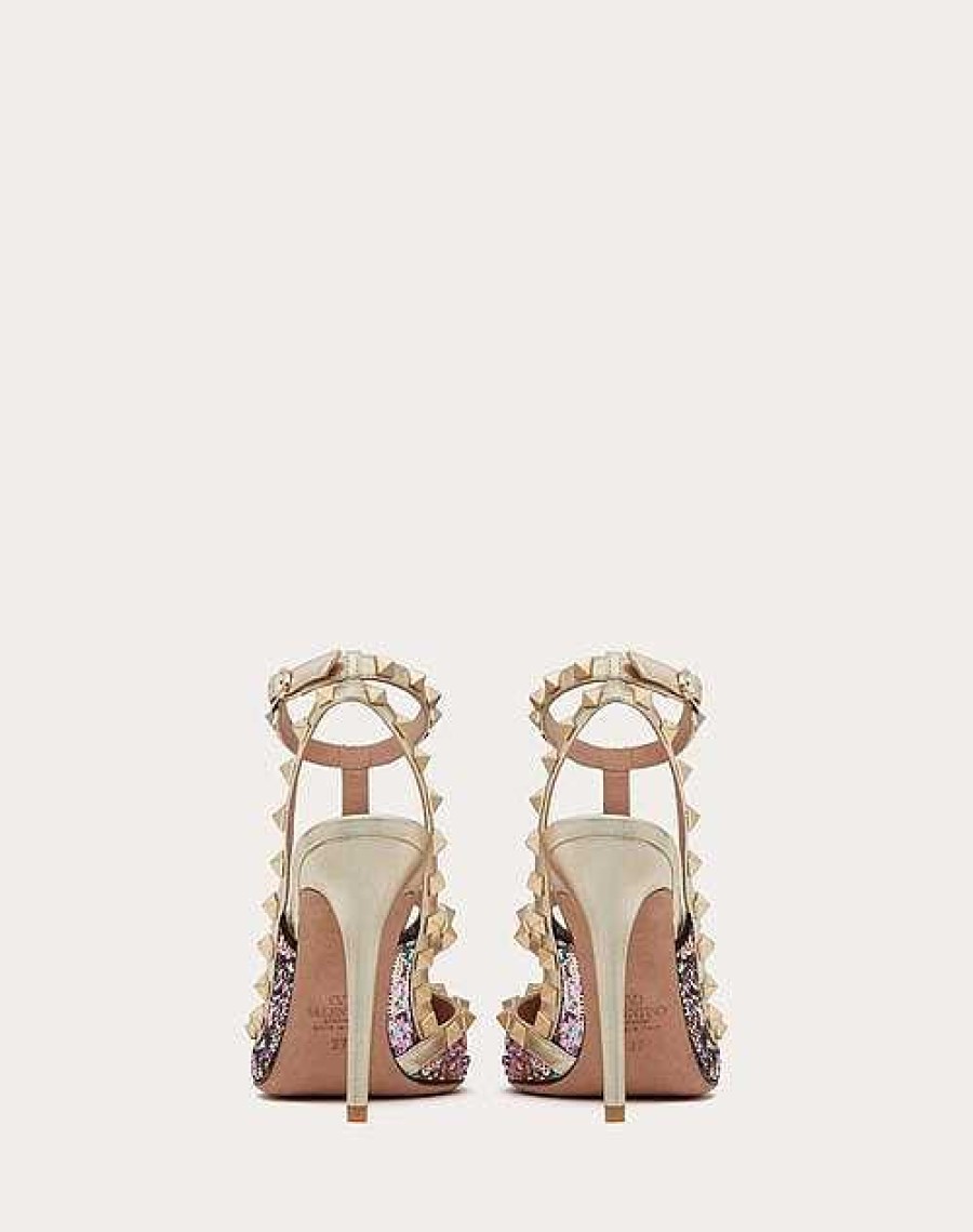 Valentino Rockstud Pump With Sequin Embroidery And Straps 100Mm | Pumps