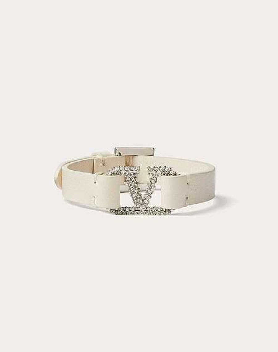 Valentino Valentino Garavani Vlogo Signature Leather And Crystal Bracelet | Jewelry