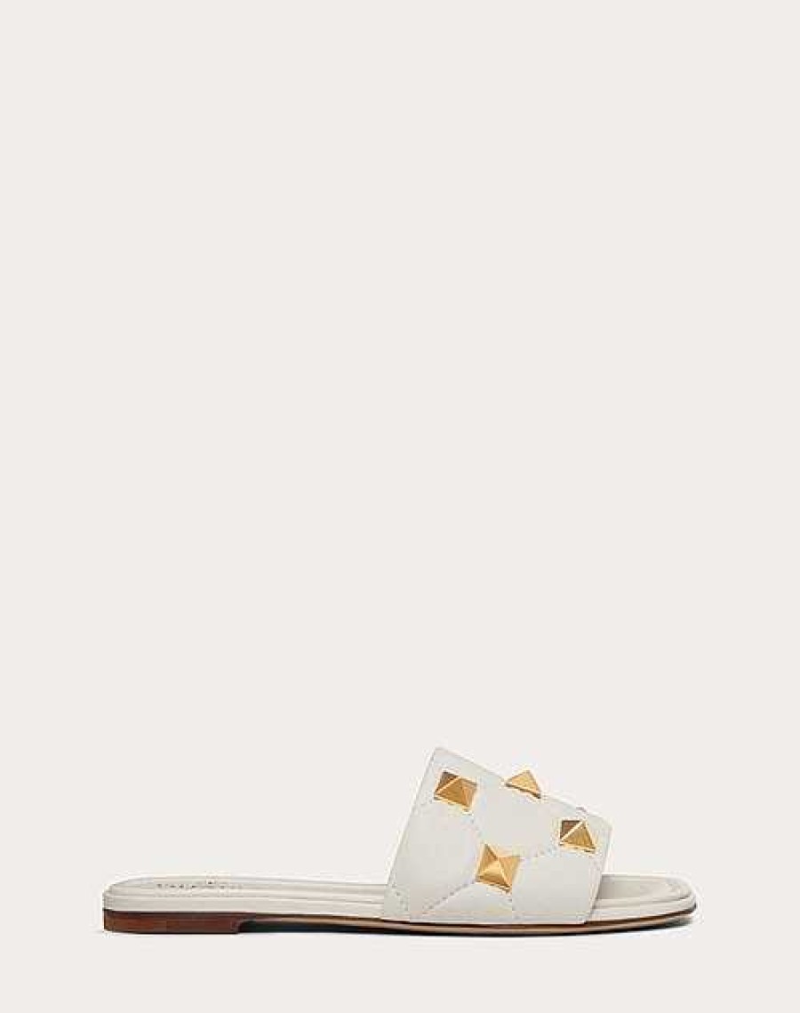 Valentino Roman Stud Flat Slide Sandal In Quilted Nappa | Slides And Thongs