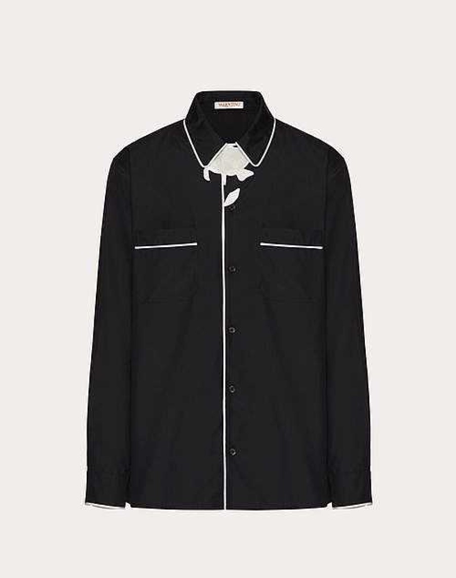 Valentino Silk Poplin Pajama Shirt With Flower Embroidery | Shirts