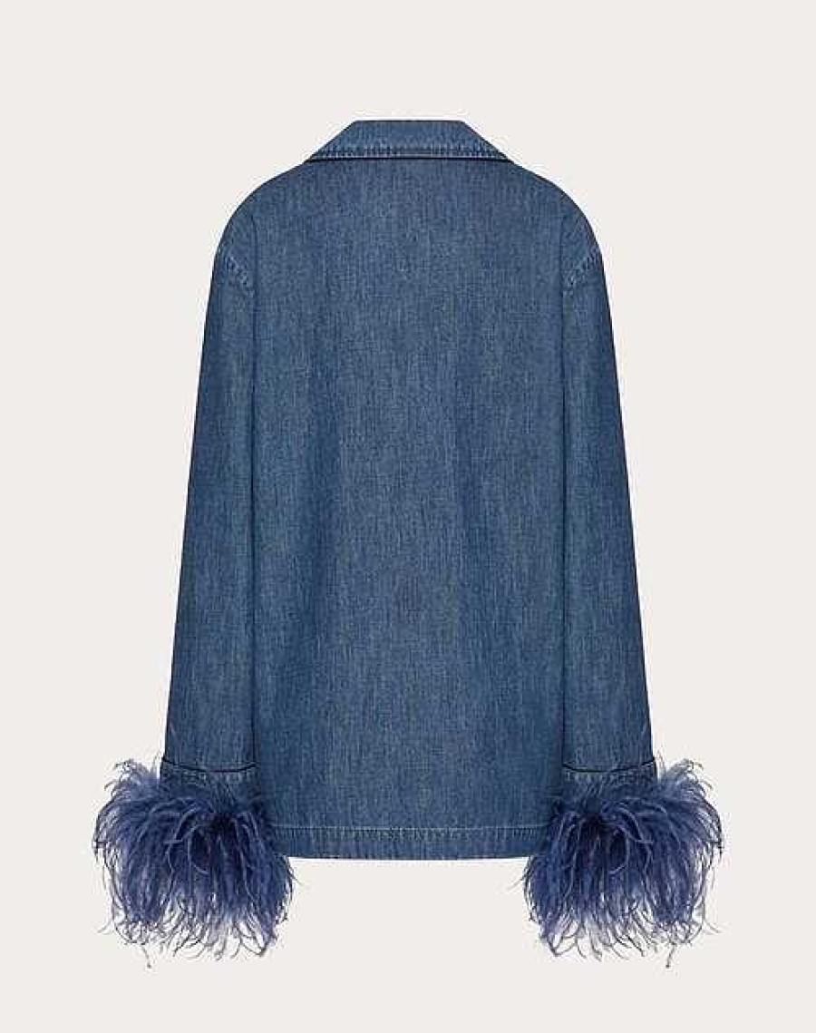 Valentino Chambray Denim Shirt With Feathers | Denim