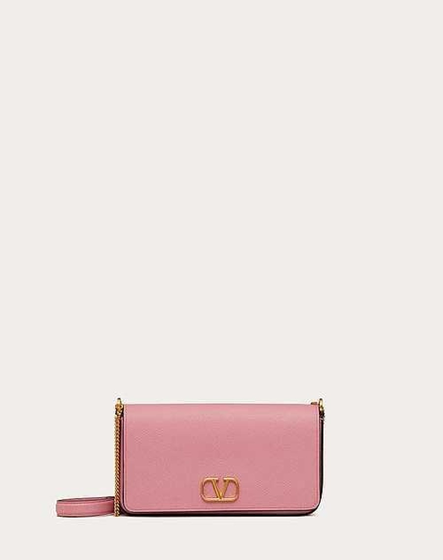 Valentino Vlogo Signature Grainy Calfskin Pouch With Chain | Mini Bags