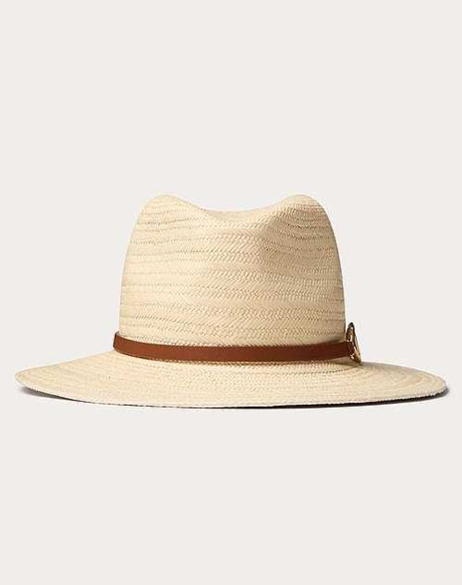 Valentino The Bold Edition Vlogo Woven Panama Fedora Hat With Metal Detail | Hats And Gloves