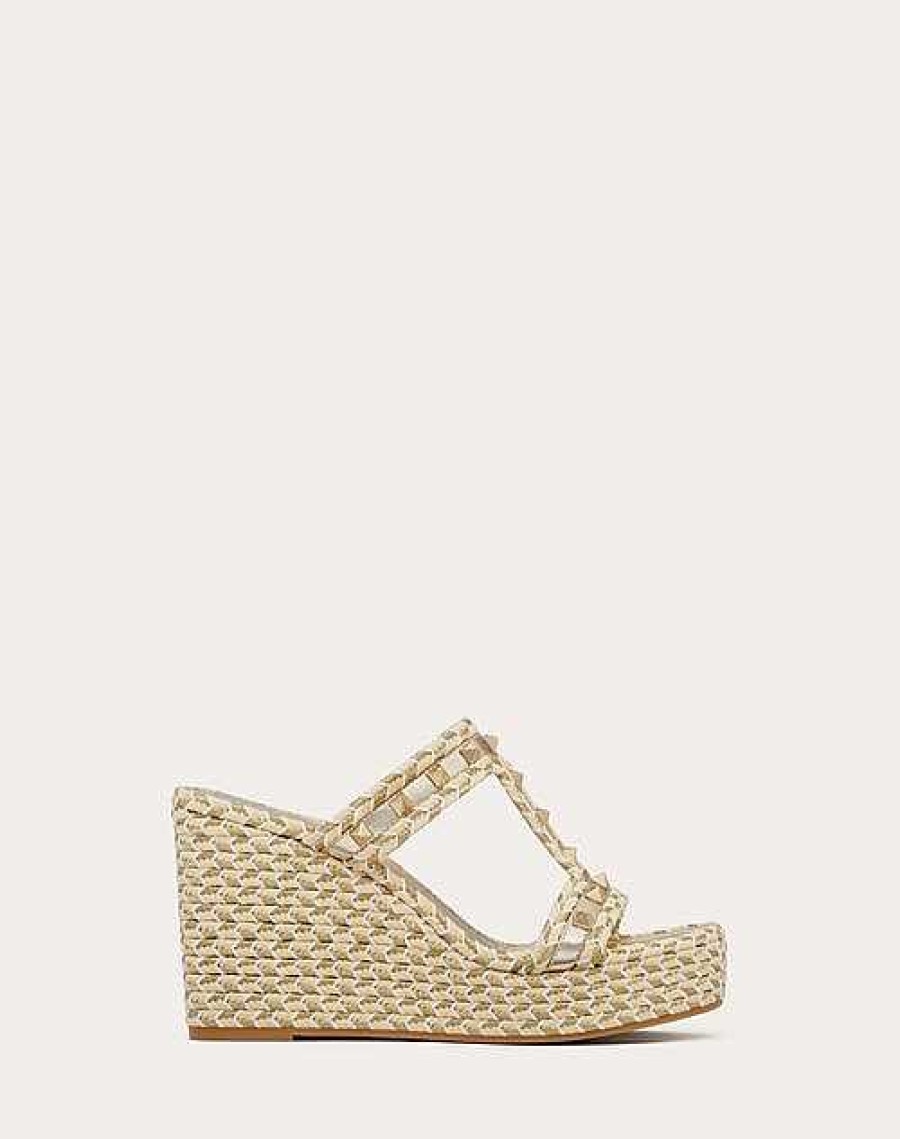 Valentino Rockstud Laminated Nappa Wedge Sandal 90 Mm | Espadrilles And Wedges