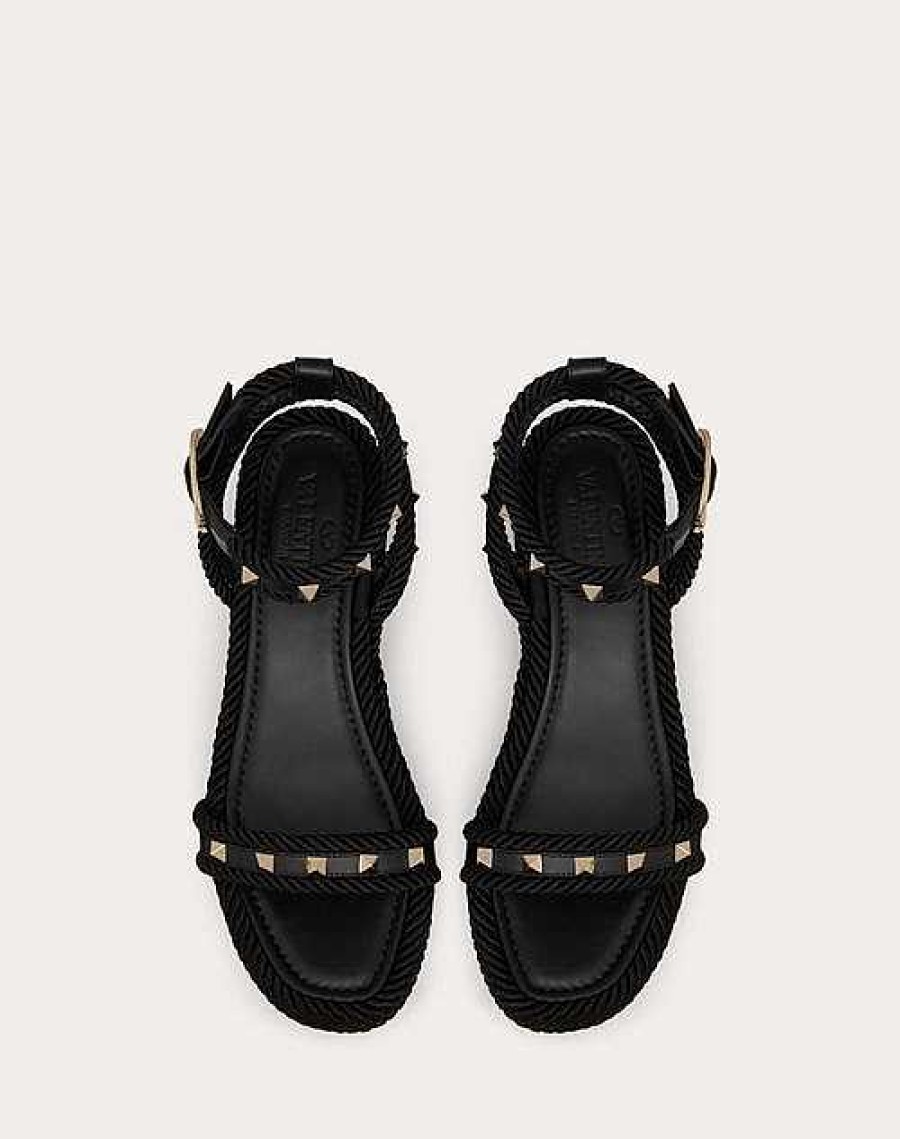 Valentino Rockstud Flatform Sandal In Calfskin 45Mm | Espadrilles And Wedges