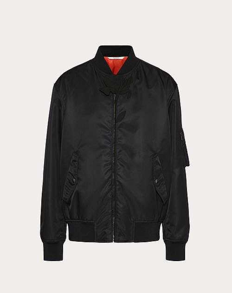 Valentino Nylon Bomber Jacket With Flower Embroidery | Outerwear