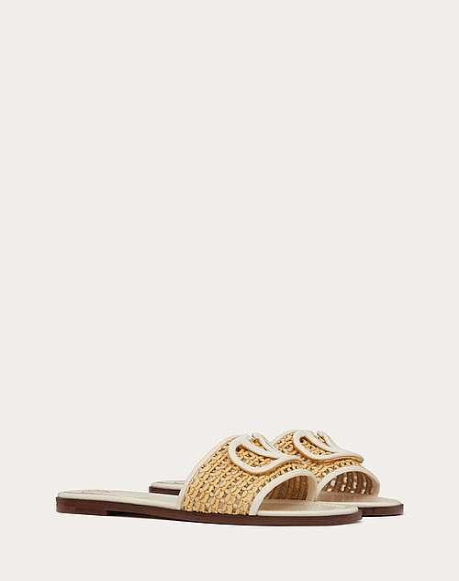 Valentino Vlogo Signature Woven Raffia Slide Sandal 80Mm | Slides And Thongs