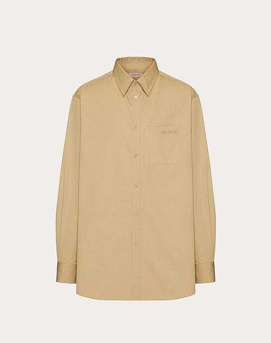 Valentino Long Sleeve Cotton Shirt With Valentino Embroidery | Shirts